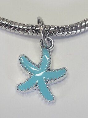NWT Ocean Starfish Dangle Charm For Pandora Charm Bracelets Aqua Blue And Silver